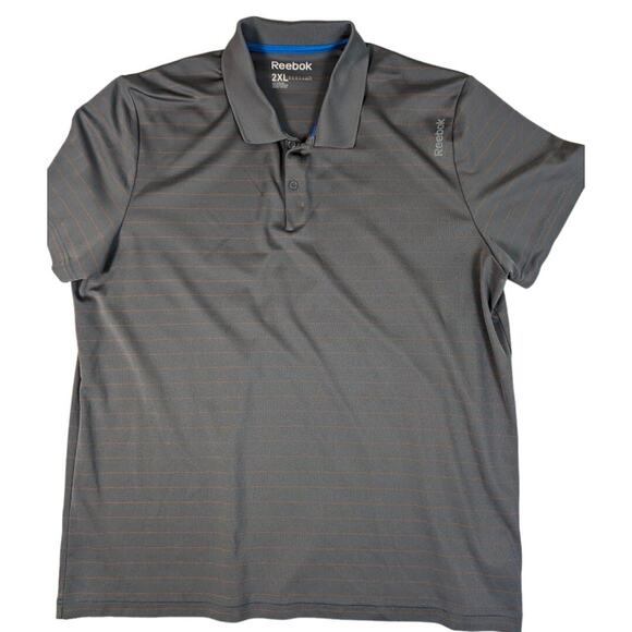 Reebok PlayDry Men Size 2XL Gray with Orange Pinstripes Athletic Golf Polo Shirt - Picture 1 of 5